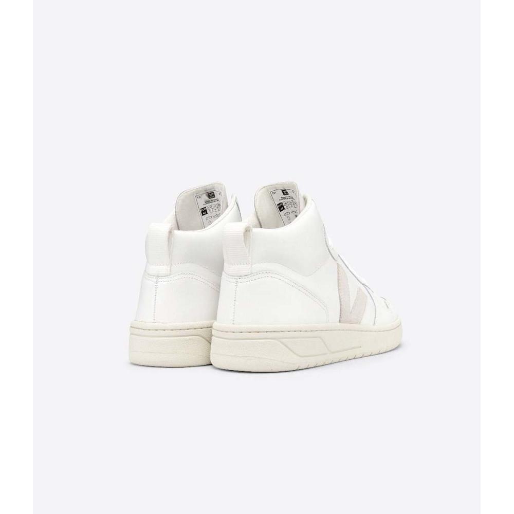 Veja V-15 LEATHER Women's High Tops White/Beige | CA 368OKI